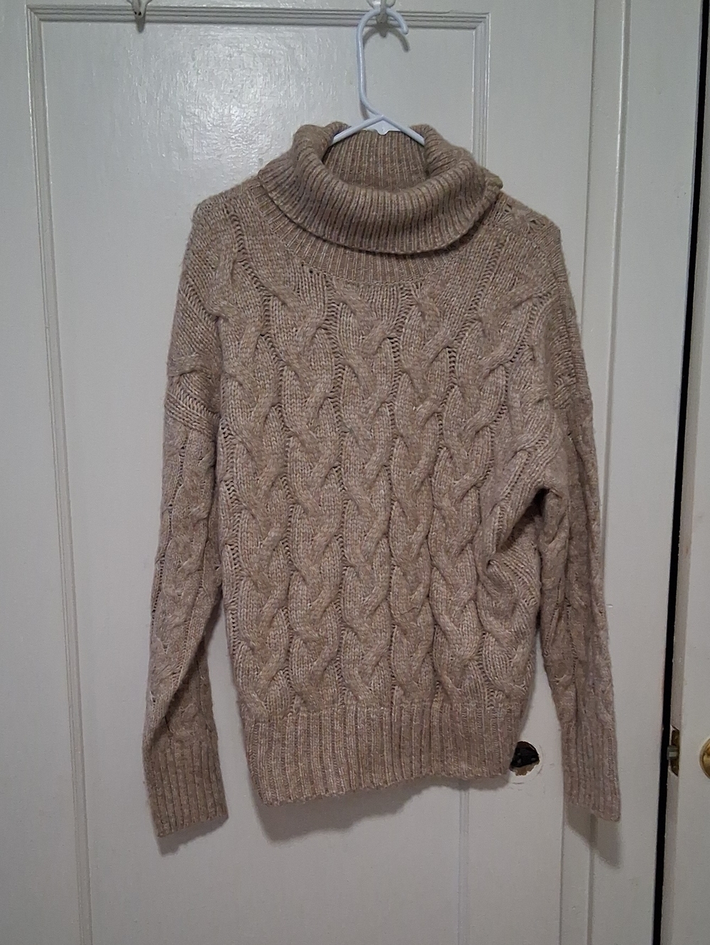 a.n.a Beige Cable-Knit Turtleneck Sweater